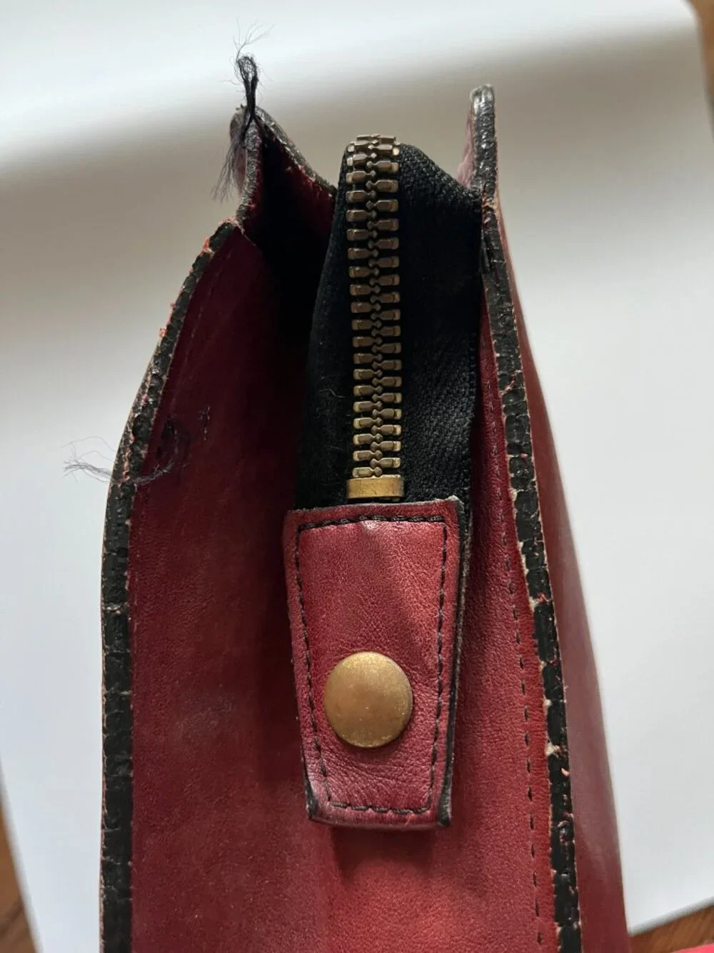 Vintage Red Leather Briefcase / Bag with zipper